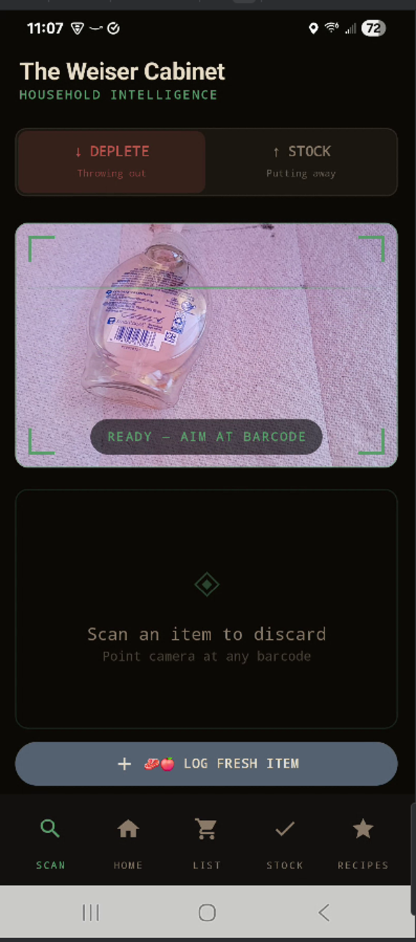 Weiser Cabinet scan screen ready to scan